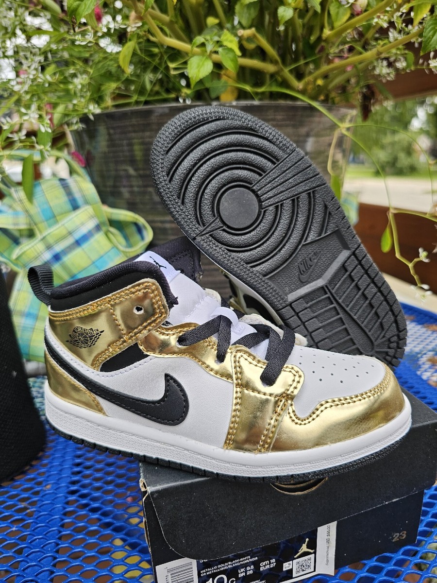 Nike Air Jordan 1 Mid Metallic Gold Black White TD Size 10c 
