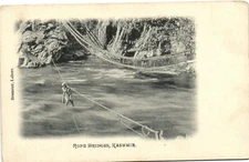PC INDIA, KASHMIR, ROPE BRIDGES, Vintage Postcard (b33571)