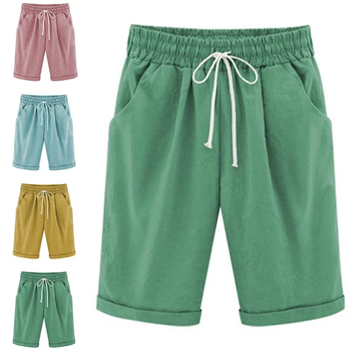 Womens Solid Beach Bermuda Capri Shorts Loose Casual Summer Crop Pants Trousers - Bild 4 von 29
