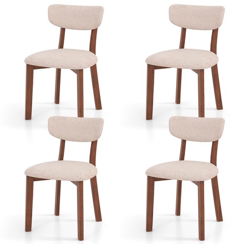 Upholstered Dining Chairs Set of 4 w/ Solid Rubber Wood Frame, Curved Backrest