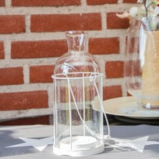 Windlicht, Glas, Eisen, Groß, Flasche | Eisen, Glas, Weiß | H 25,0 x B 11,0 cm