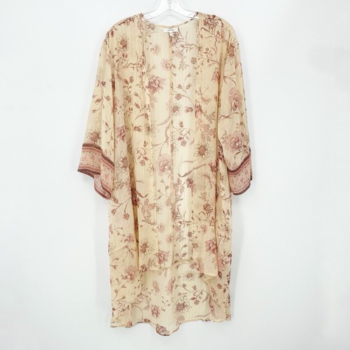 Maurices Womens Kimono 2X Light Pink Floral Boho Sheer Duster Layering Feminine
