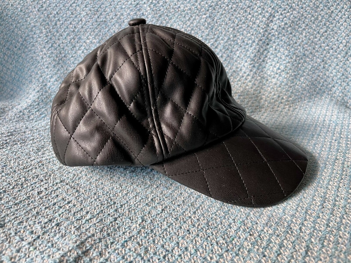 EUC Vince Camuto Black Quilted Baseball Strapback Cap Hat  display picture 2