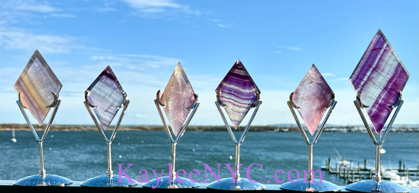 Wholesale Lot 6 Pcs Natural Rainbow Fluorite Diamond W/ Zodiac stand Healing