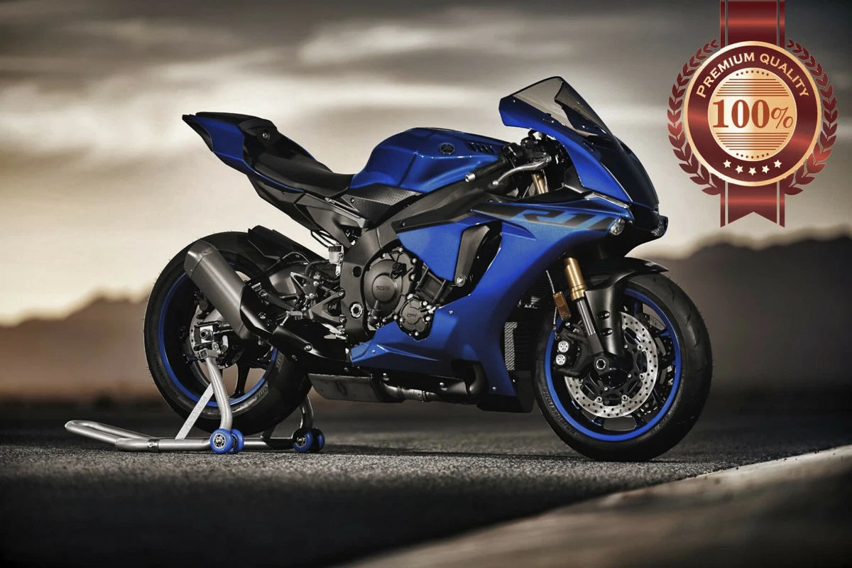 YAMAHA R1 BLUE MOTOR BIKE MOTORBIKE SUPERBIKE ROADBIKE PRINT PREMIUM POSTER