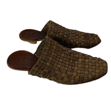 Genuine CYDWOQ Vintage Orient olive/taupe leather woven sandals 37.5 7