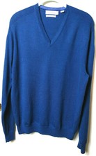 CALVIN KLEIN MENS VNECK SWEATER PULLOVER SIZE M EXTRA FINE MERINO WOOL BLUE