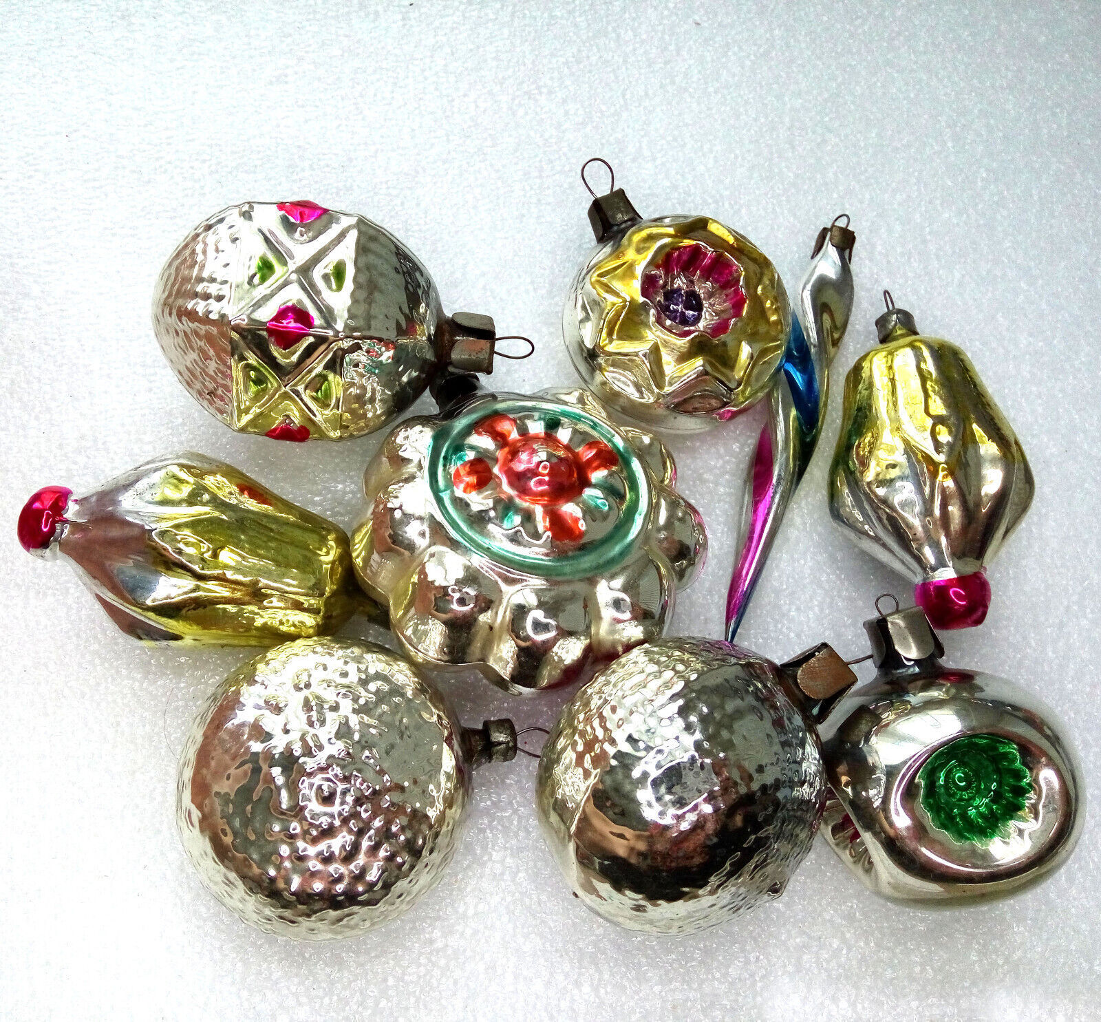 9 Vintage Ukrainian Glass Christmas Ornaments Xmas FirTree Decorations