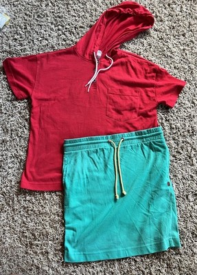 ESPRIT Vtg 90s Girl's Green Skirt & Red Hood T Shirt Outfit Size 11 Vintage