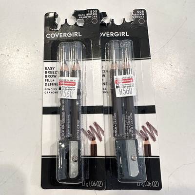2 Pack Covergirl Easy Breezy Brow Fill + Define Eye Brow Pencils #505 Rich Brown