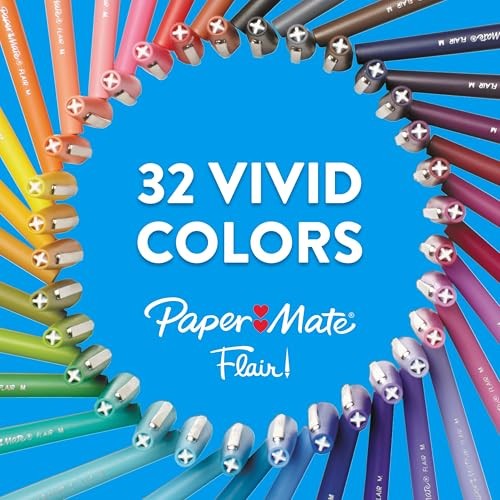 PAPER MATE FLAIR FELT TIP PENS, MEDIUM POINT 0.7MM, ASSORTED COLORS, 12 PACK