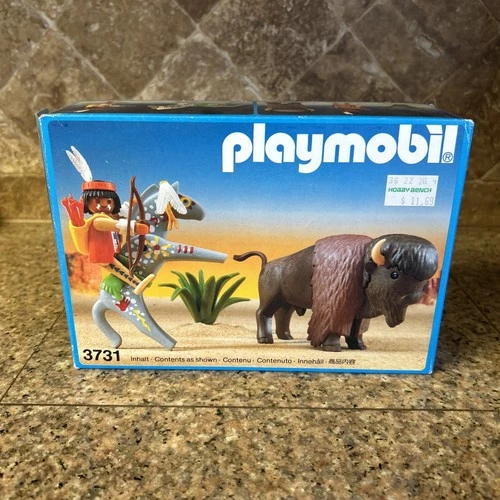 Vintage Playmobil Indian With Buffalo Set 3731 New In Box Was Sealed READ