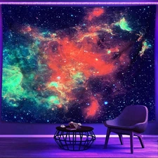 Blacklight UV Reactive Tapestry Trippy Neon Wall Hanging Glow in Dark Art Decors