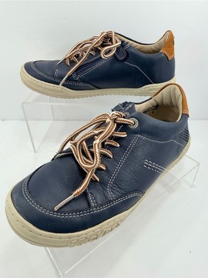 Kickers Joua Navy Blue & Tan Leather Side-Zip Lace Up Sneakers - EU 35 US 3.5
