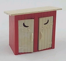 Plasticville O Scale HIS HERS Red Outhouse With White Doors Made in USA Vintage