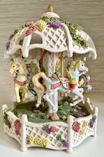 LTD Edition San Francisco Music Box Co. English Garden 4 Horse Musical Carousel