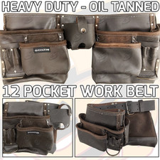 Oil Tanned Leather Tool Belt Work Pouch Builders Nail Bag Work Apron 12 Pocket