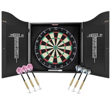 Dart Board Cabinet Set with 18 Inch Bristle Dartboard Game Room Decor Kit