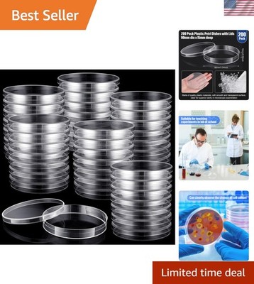 200 Pack 90mm Petri Dishes Sterile Plastic Bulk with Lids Deep Clear Thick Sc...