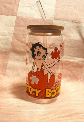 libbey 16 oz drinking glass Betty Boop red lipstick puzzle piece heart