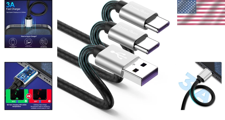 2 Pack 10ft USB C to USB A Cables with Fast Charging and Data Transfer - Image 2 of 4