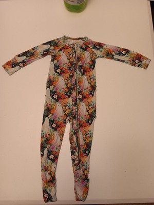 Bums & Roses Colorful Flowers And Ghosts Zip Footy Grip Pajamas Size 12/18 .F