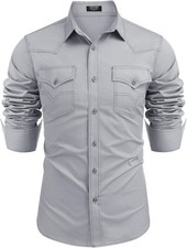 Men's Button Down Shirt Long Sleeve Collar,Turndown Collar Light Grey Slim Fit