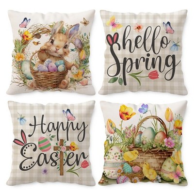 Easter Pillow Covers 20x20 Set of 4 Easter Throw Pillow Covers with Bunny and...