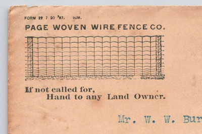 1897 Page Woven Wire Fence Co Adrian MI Advertising Cover