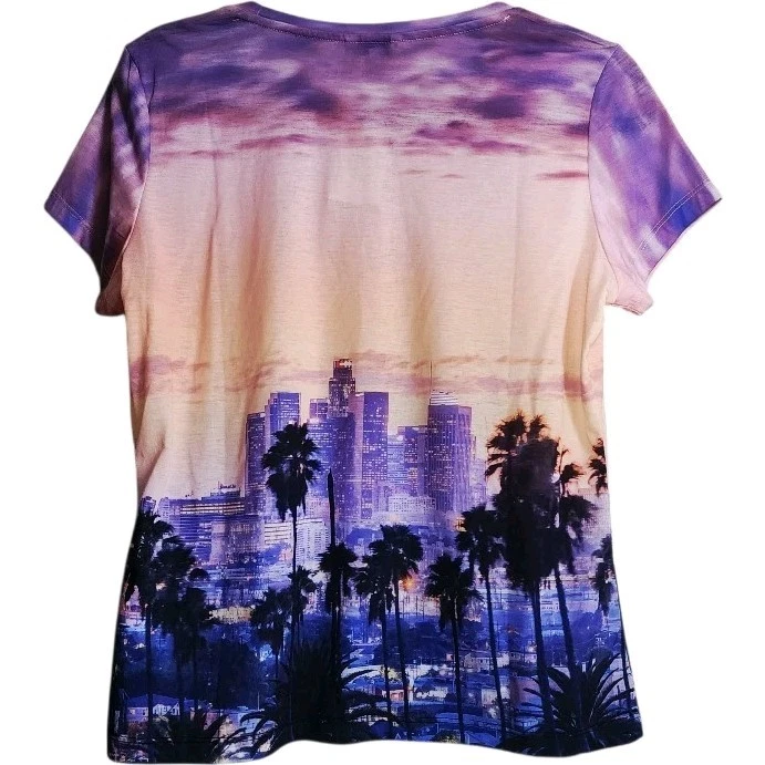 Camiseta Y2K GUESS Para Mujer Los Angeles Skyline Palmeras Adornada BLING Gráfico Foto 2 de 4