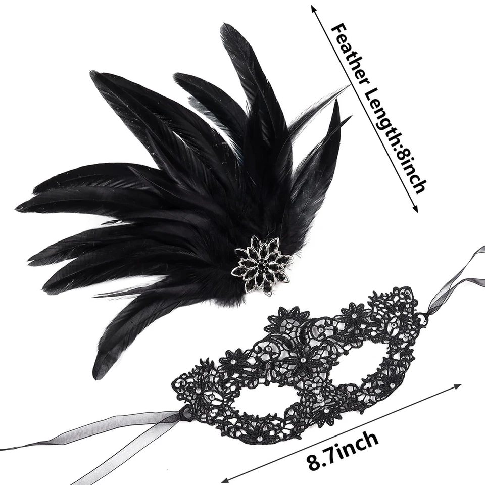 Lace Masquerade Mask and Gloves Delicate Feather Venetian Style Eye Mask for ... - Image 2 of 4