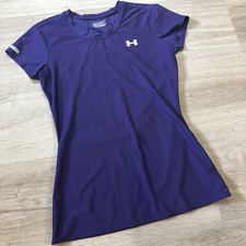 Under Armour Womens Heat Gear T Shirt Purple Fitted Gym Running Top Sz Small / S