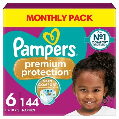 Pampers Baby Size 6 Nappy 13+Kg Premium Protection Soft Monthly Pack 144 Nappies