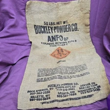 Buckley Powder Co. Empty 50lb Burlap Anfo Powder Bag Advertising