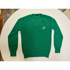 VTG Blarney Castle Ireland Made Shamrock V-Neck Sweater Men M Green Acrylic