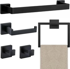 5 Piece Bathroom Towel Bar Set 15.7 Inch Wall Mounted Matte Black Hardware Kit