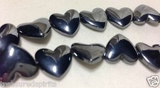 Puffed Vintage Natural Hematite Heart  (Approx. 32 beads) Approx. 12mm x 12mm