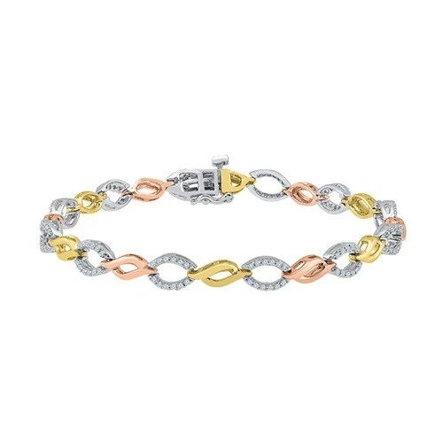 3/4ct. Pulsera Diamante Piedra Natal Abril 7 1/4" en Oro Amarillo, Blanco y Rosa 10K Foto 3 de 4