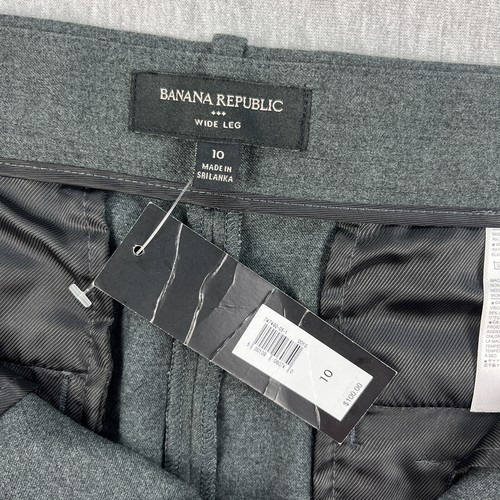 Banana Republic Wide-Leg Flannel Trouser Pants Womens 10 Dark Gray Pleated NEW - 第 8/16 張圖片