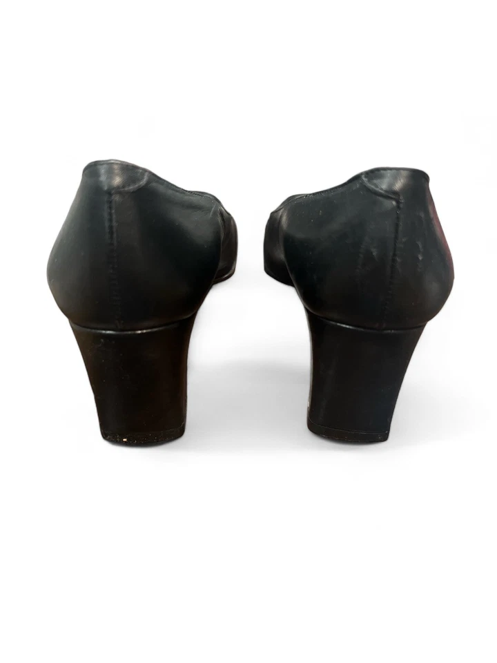 Zapatos de salón Mila Paoli negros de tela negra suela de cuero superior carrera tacón pequeño EE. UU. 6,5 Foto 4 de 4