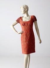 Prada wool tweed dress fitted wiggle dress knit sleeves size 42