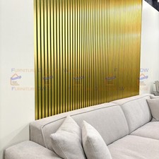 2x 2400x320mm Gold Metallic Acoustic Wood Wall Panels ? 3D Slatted Soundproofing