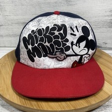 Disney Parks Hat Mens Snapback Angry Mickey Mouse Red White Blue Cap Graffiti
