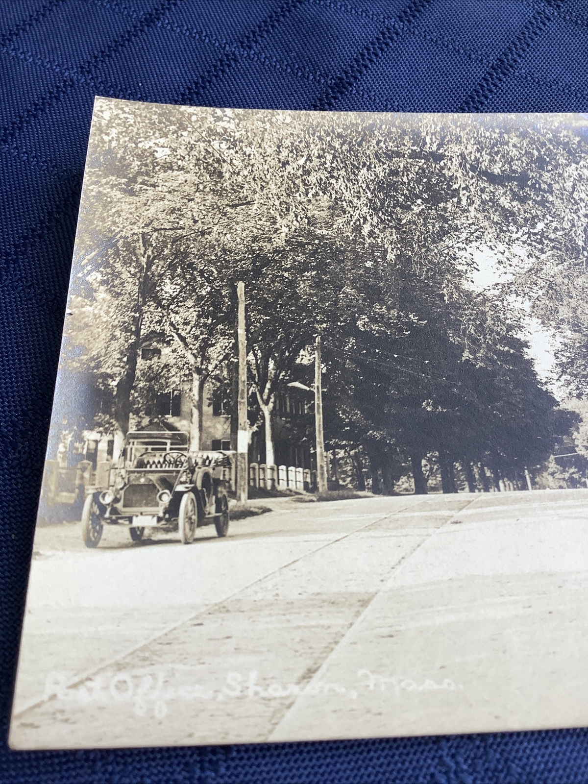 Real photo Postcard Sharon Massachusetts post office cars RPPC MA