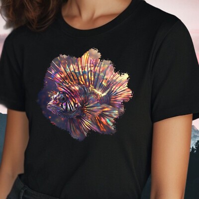 Frauen T-Shirt Holographischer Rotfeuerfisch Motiv Baumwolle Größe S bis 3XL
