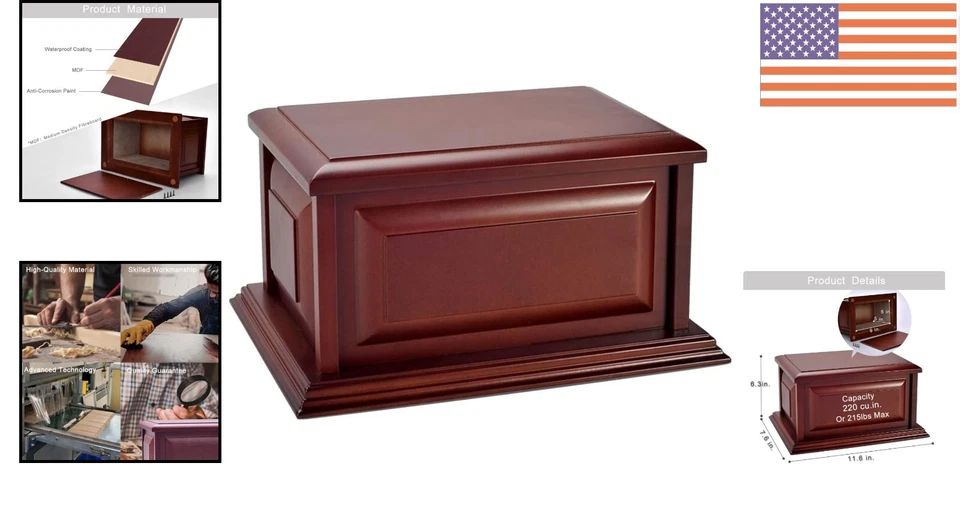 Urna de madera de ingeniería de alta calidad en cerezo pulido - Almacenamiento seguro y elegante Foto 2 de 4