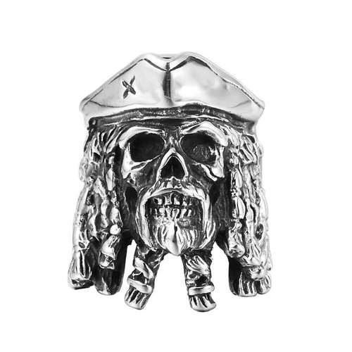 Mens Stainless Steel Biker Outlaw Captain Pirate Skull Ring Men Size 7-14
