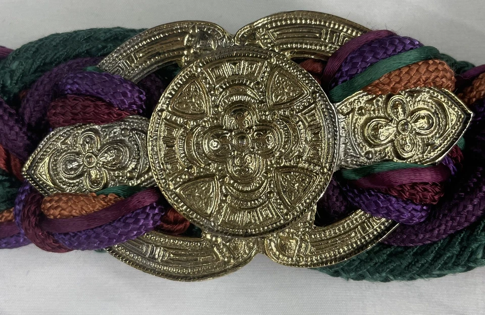 LEATHER SHOP Braided Belt 26 Inch Vtg Jewel Color Rope Gold Tone Hardware 80’s - Image 3 of 4