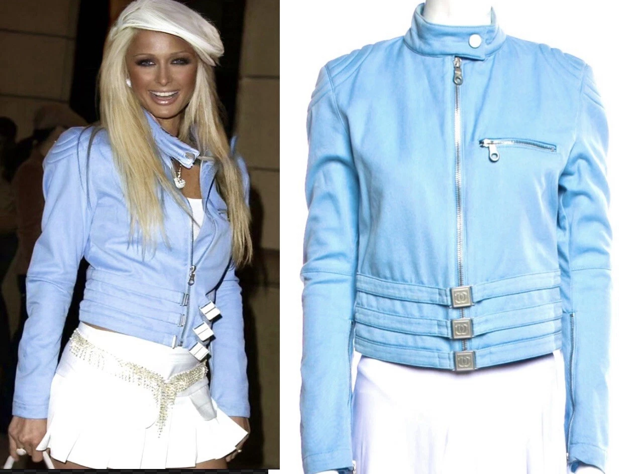 Giacca Chanel Vintage 2002 Paris H Blu Motociclista Logo 34 36 38 2 4 6 Cappotto S M