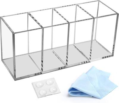 Acrylic Pen Holder with 4 Compartments for Desk Organizer and Storage